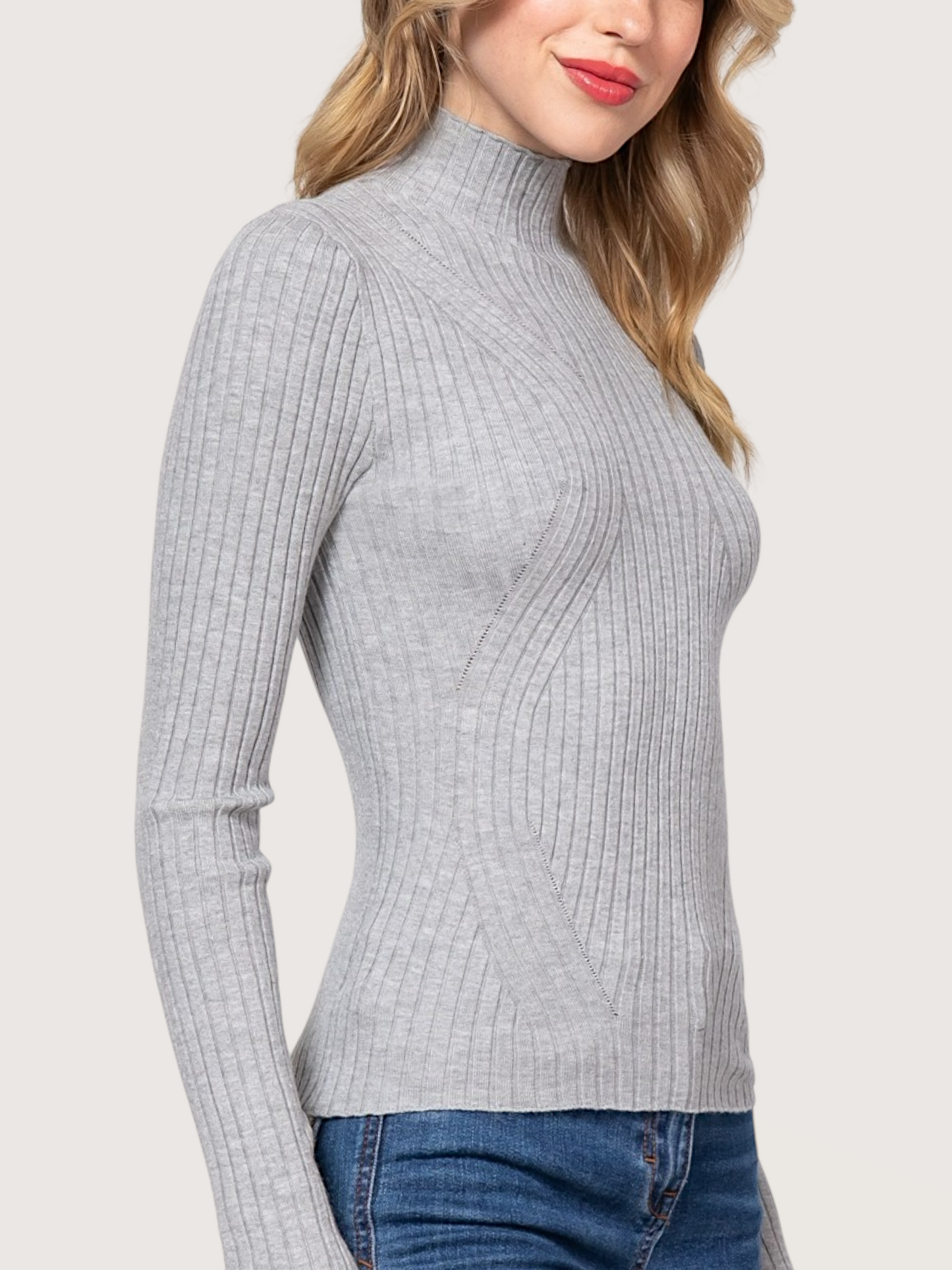 Mock Neck Fitted Knit | Grey