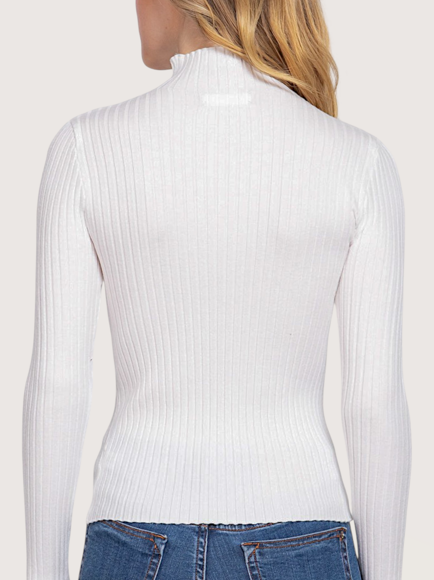 Mock Neck Fitted Knit | White
