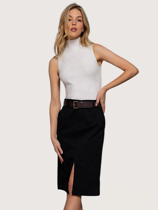 Mock Neck Sweater Tank | White