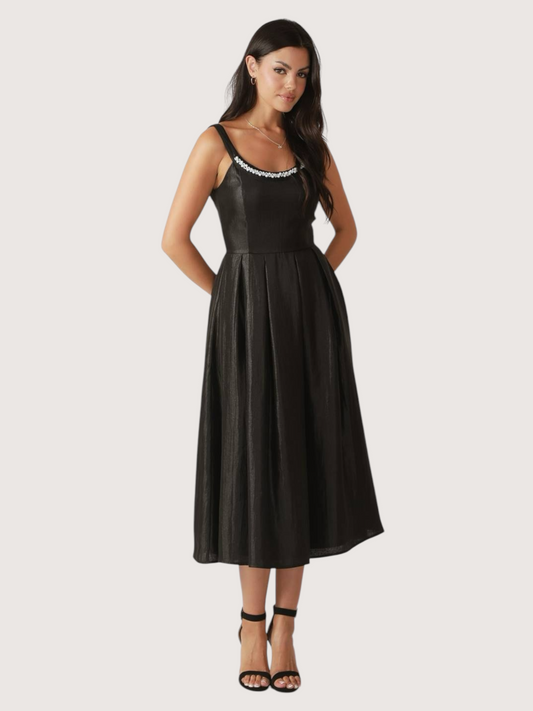 Pearl Neckline Midi Dress