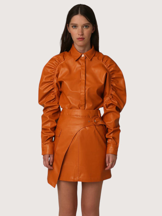 Orange Leather Mini Skirt