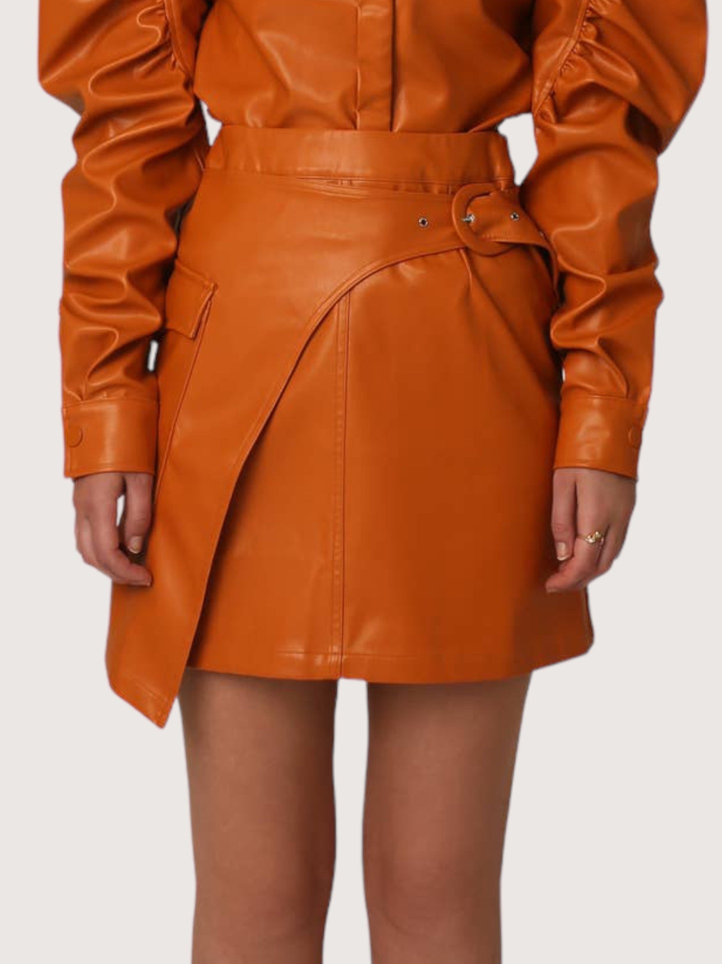 Orange Leather Mini Skirt