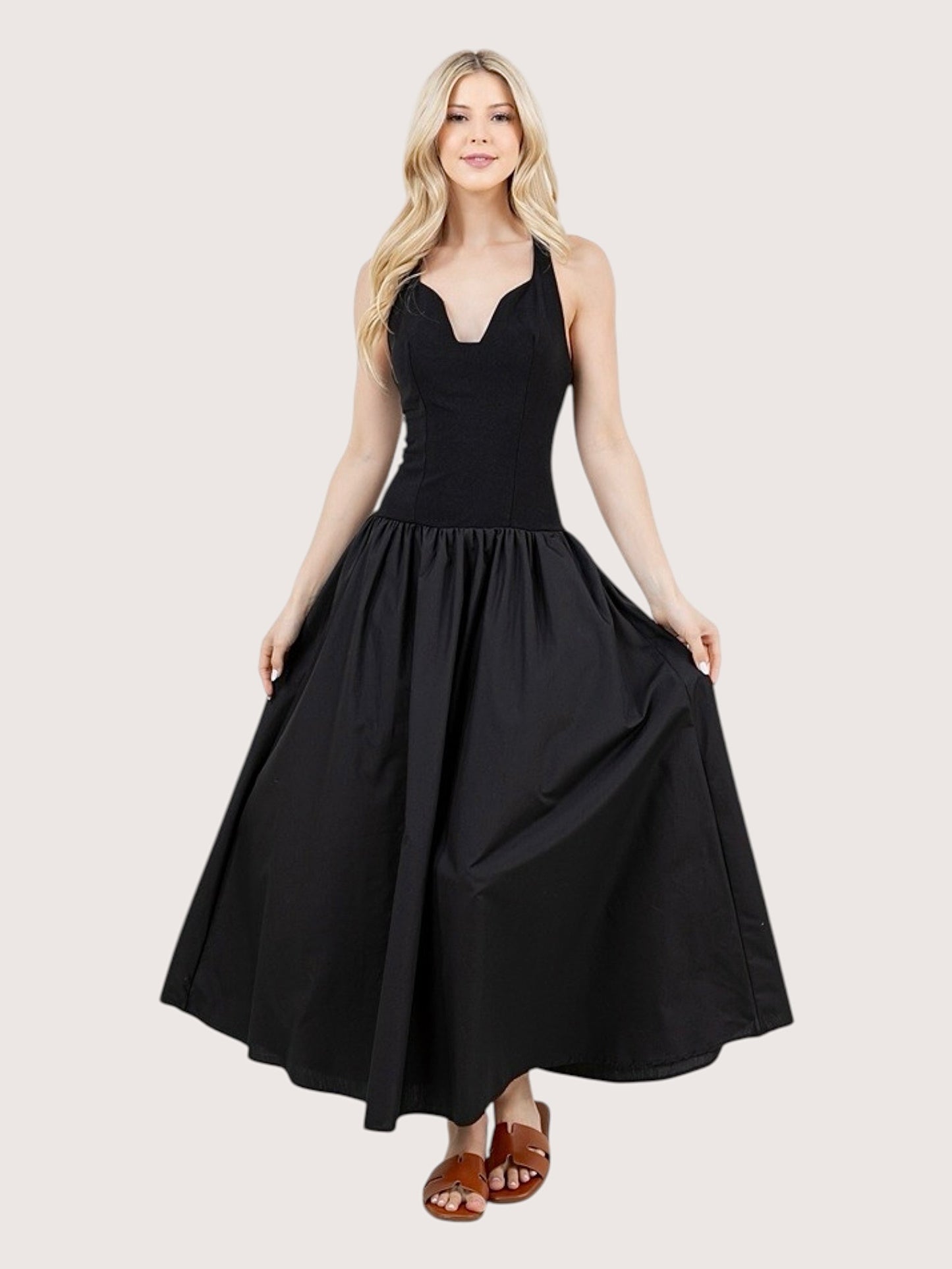 Plunging Neckline Maxi Dress
