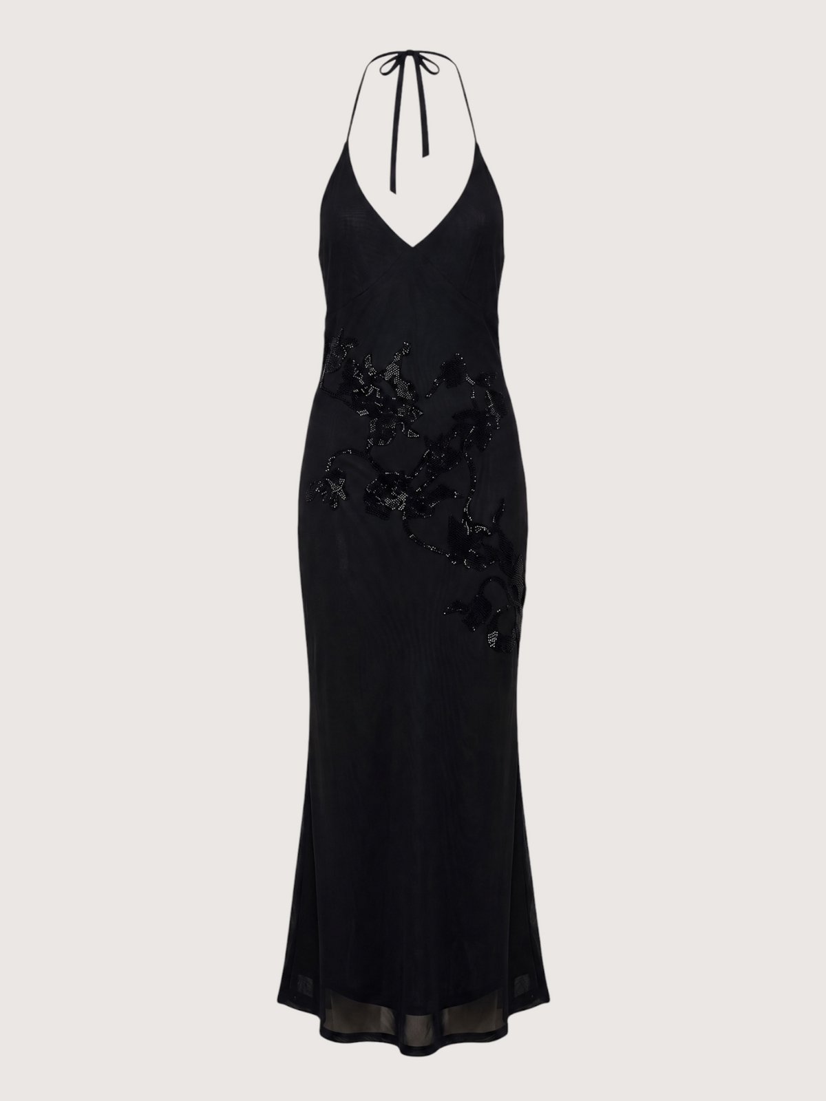 Floral Beaded Halter Dress