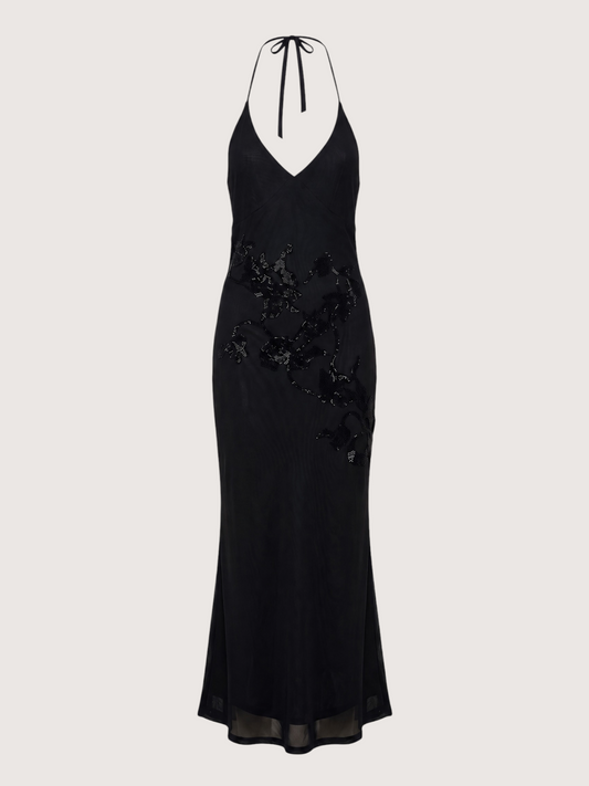 Floral Beaded Halter Dress