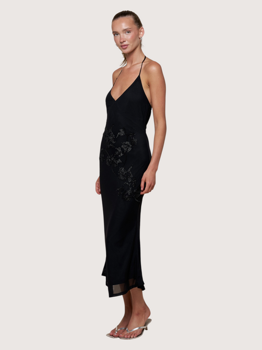 Floral Beaded Halter Dress